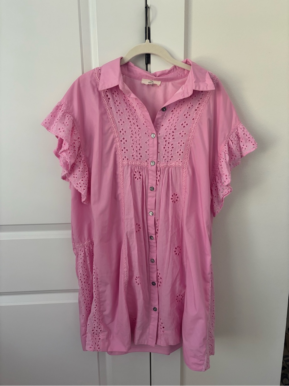 ENTRO Pink Eyelet Button-Front Dress
